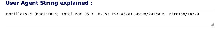 Image contains a string showing a User Agent String, in this case, it's using Mozilla